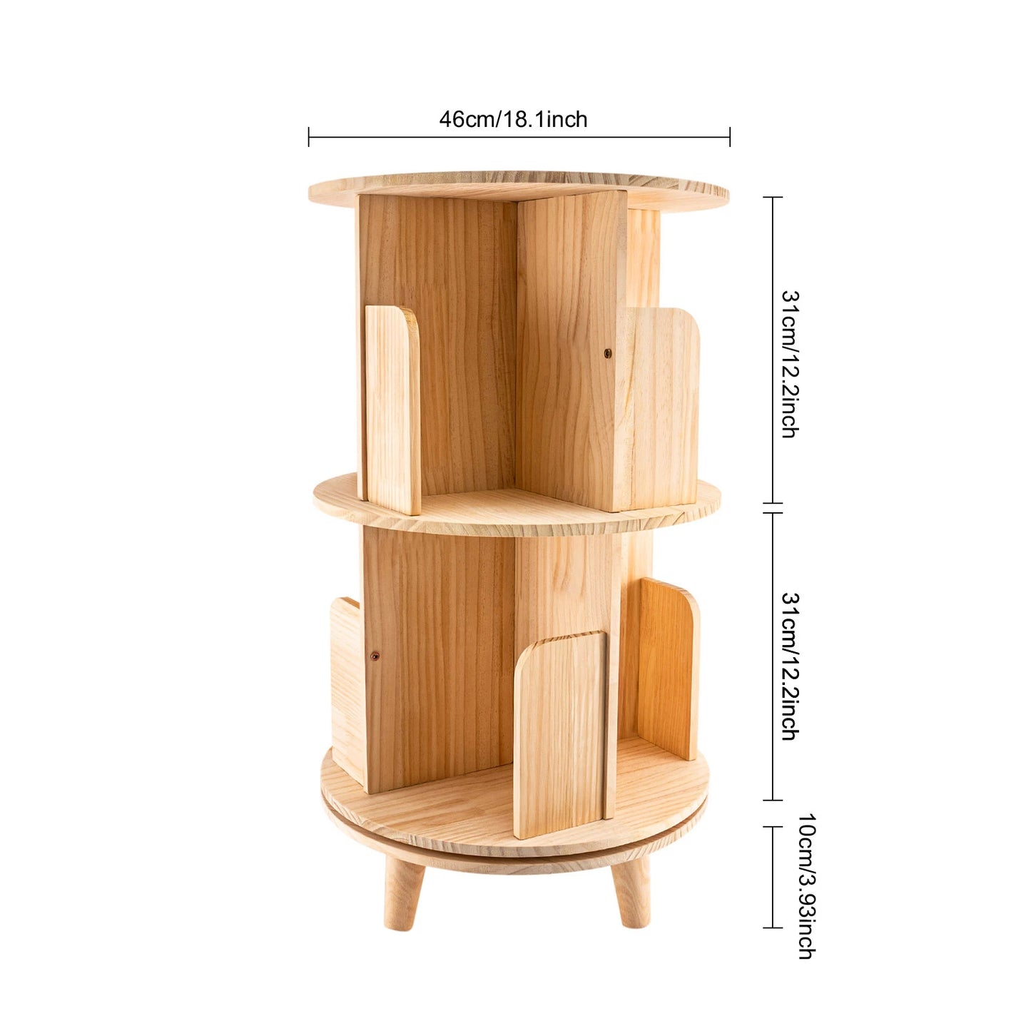 Rotating Bookshelf Pine Wood 2 Tier Display Shelf And Decor