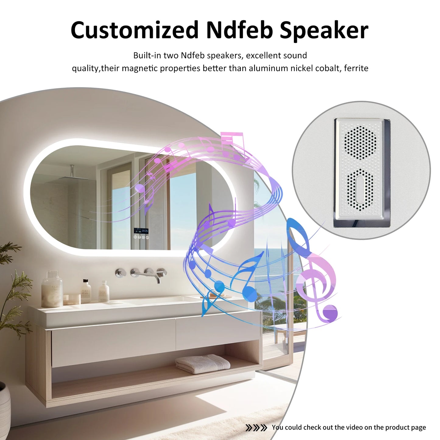 Wisfor Oval LED Bathroom Mirror With Anti-Fog Bluetooth Speaker
