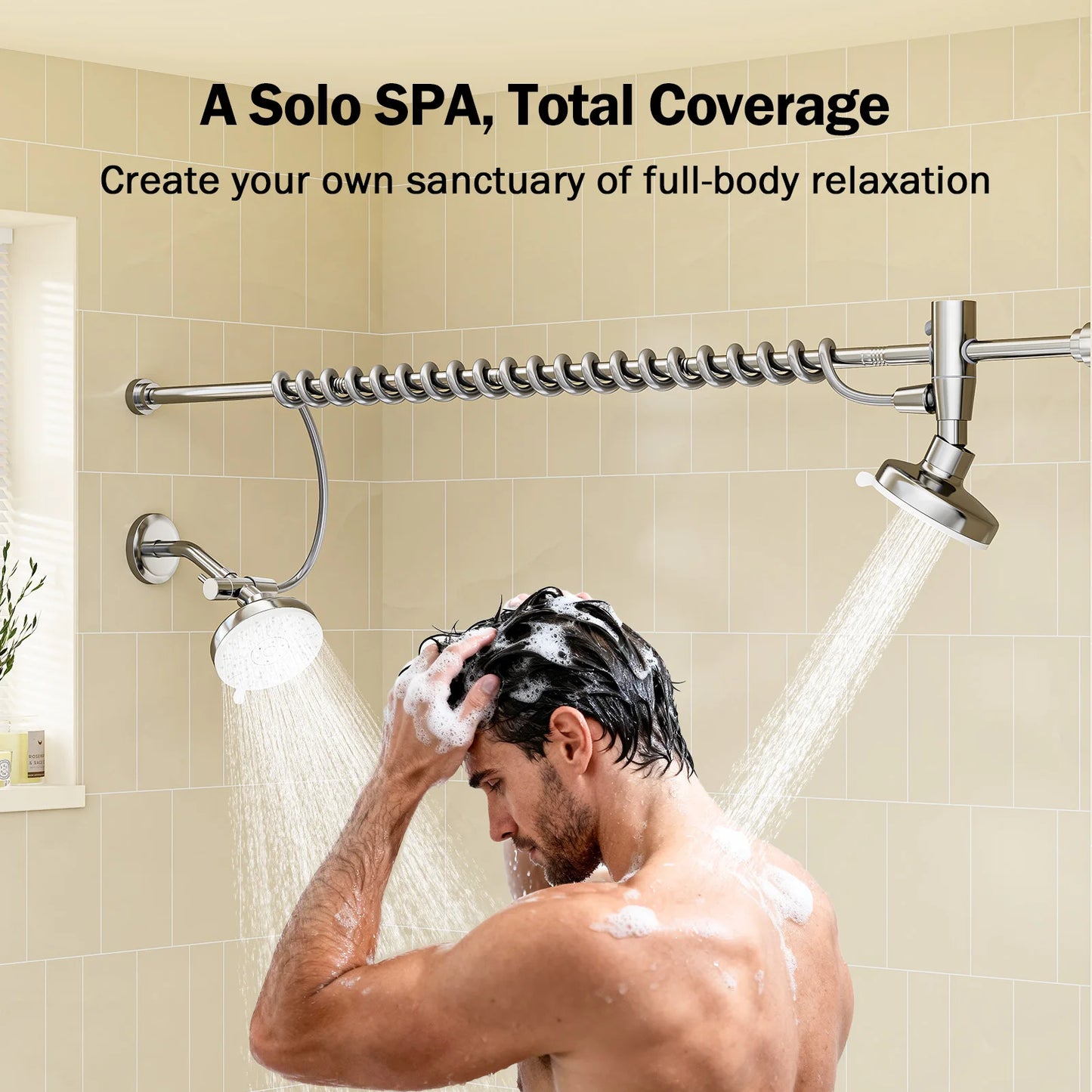 Dual Shower Head For Couples With Adjustable Slider