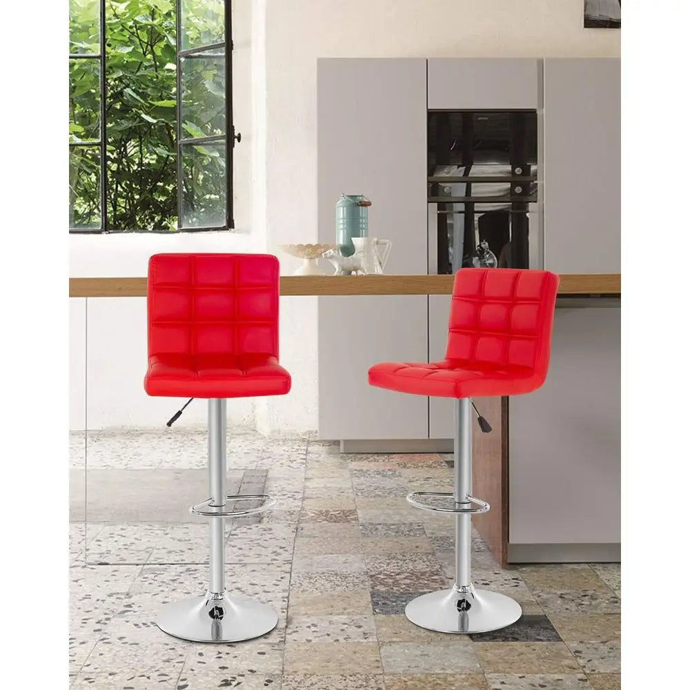 Bar Stool Set Adjustable Swivel PU Leather Chair Modern