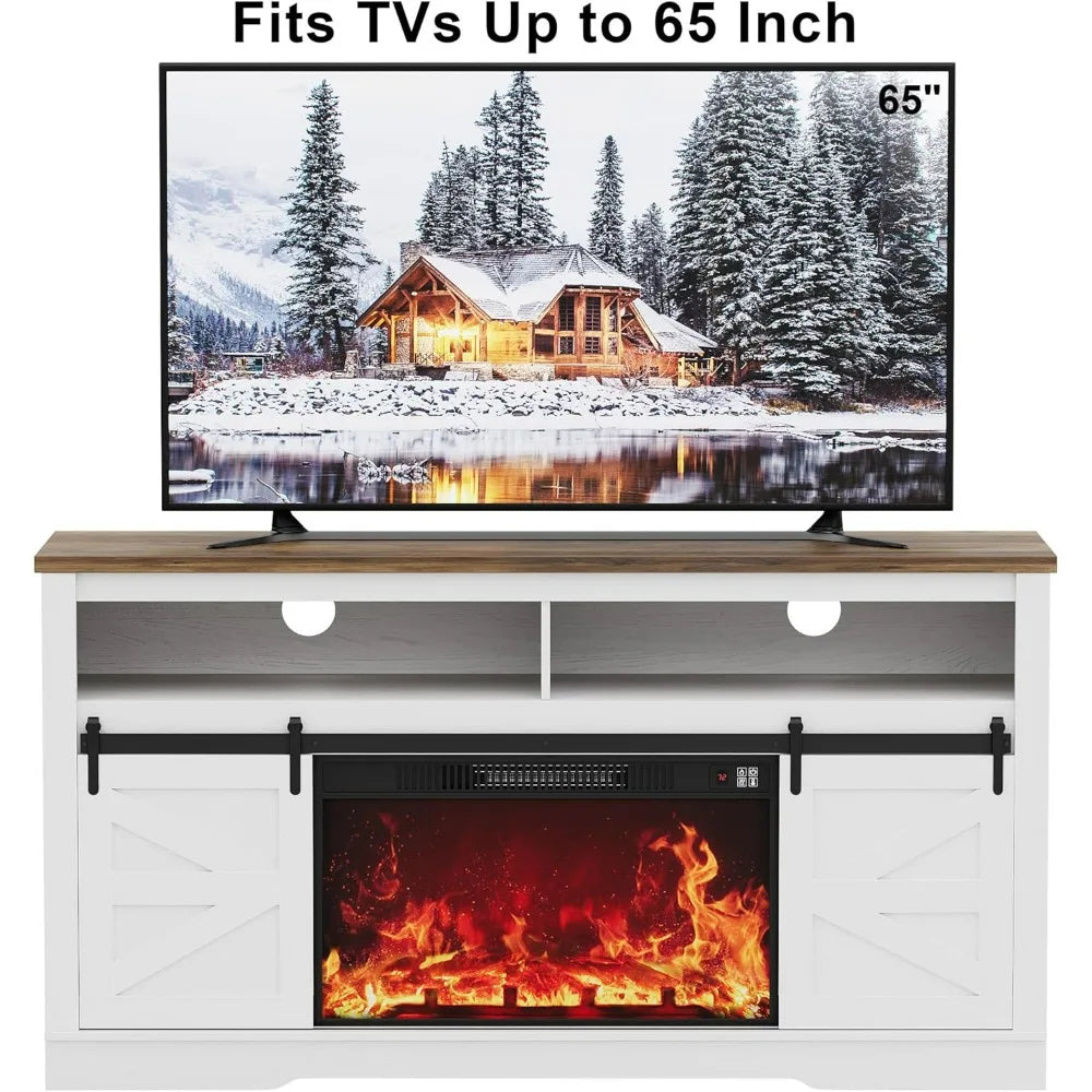 JUMMICO Fireplace TV Stand Entertainment Center with Storage Shelves