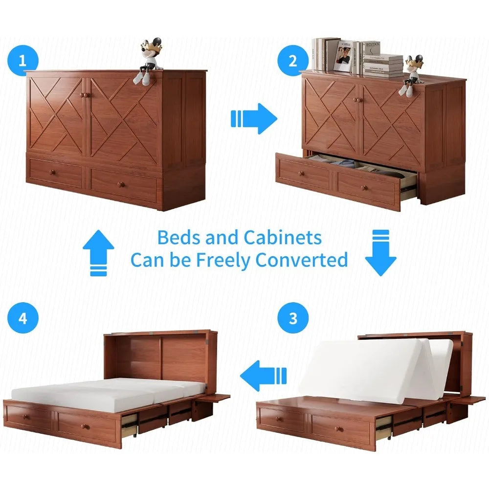 XMSJ Queen Murphy Bed With Mattress And Storage Cabinet