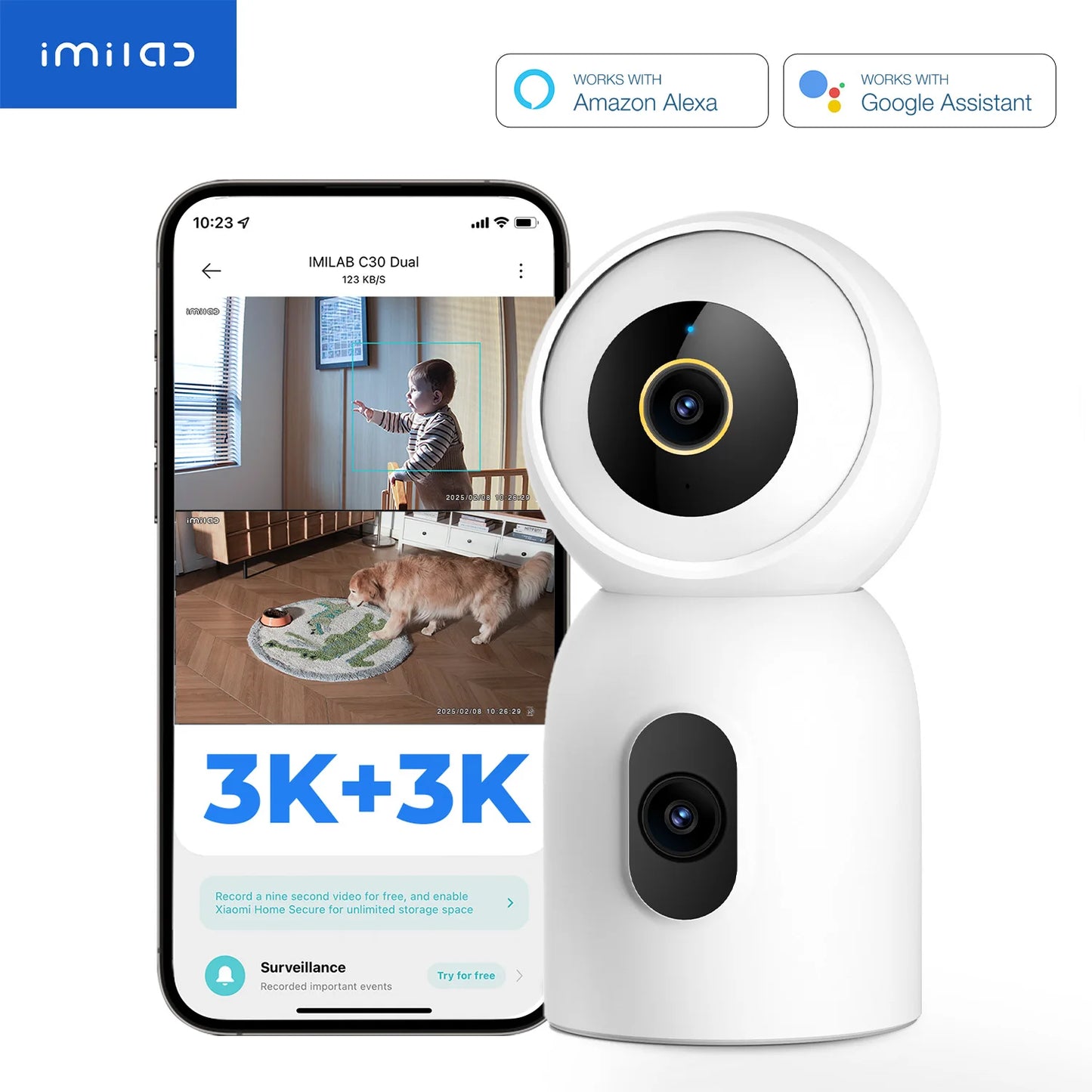 IMILAB C30 Indoor AI Camera Dual 3K Lens WiFi 6 Night Vision