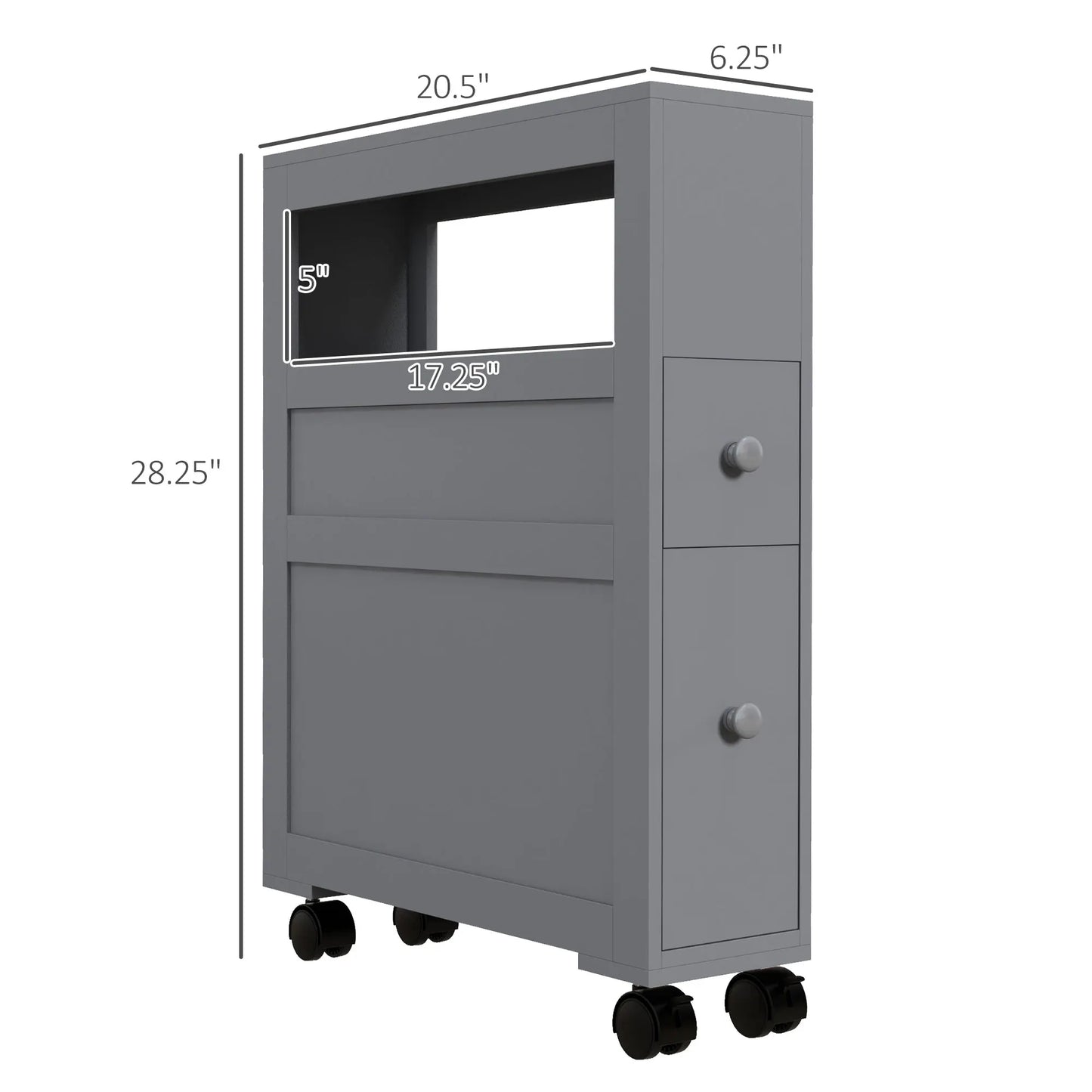 HOMCOM Wood Rolling Narrow Bathroom Storage Cabinet