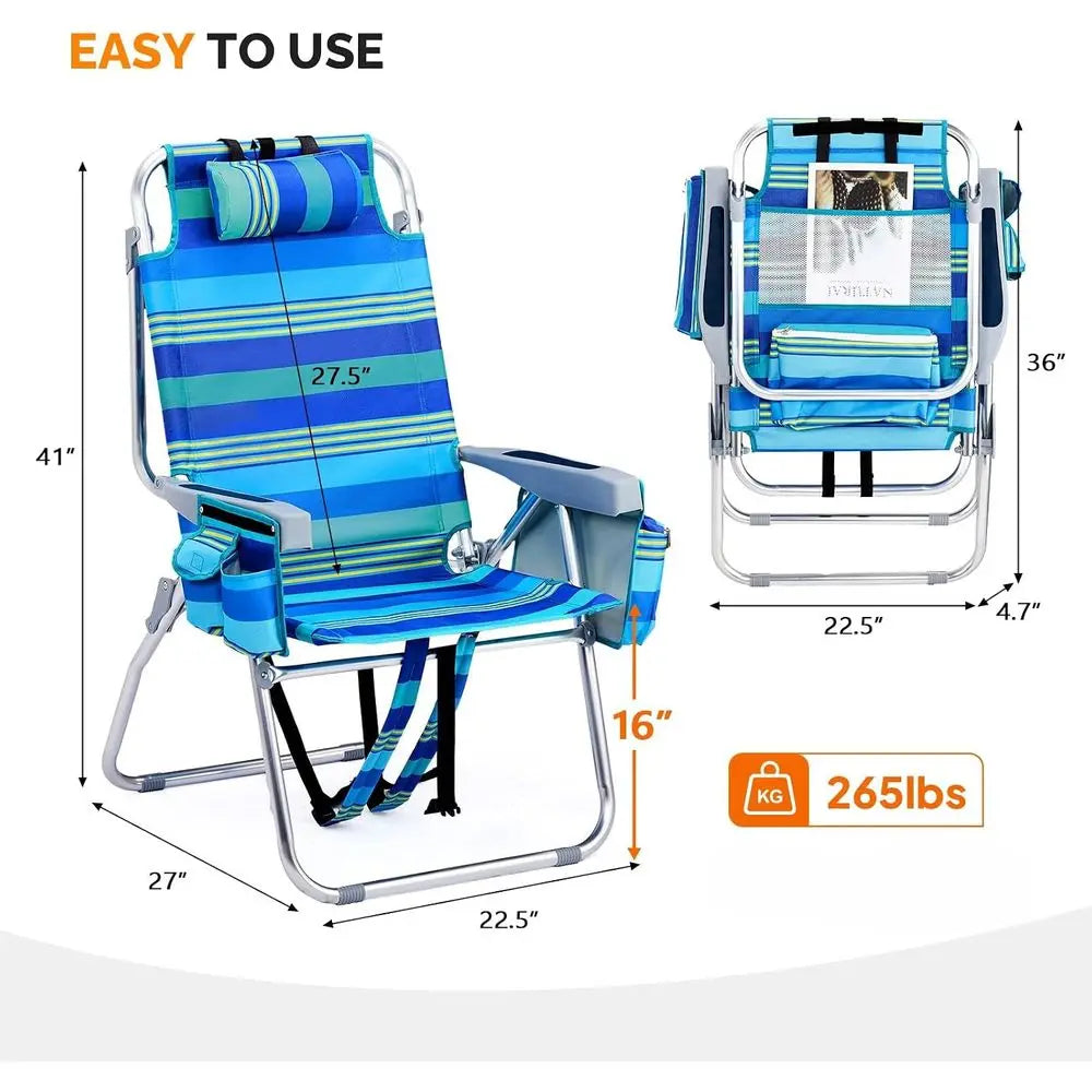 Folding Beach Backpack Chairs With Cooler And Cup Holder