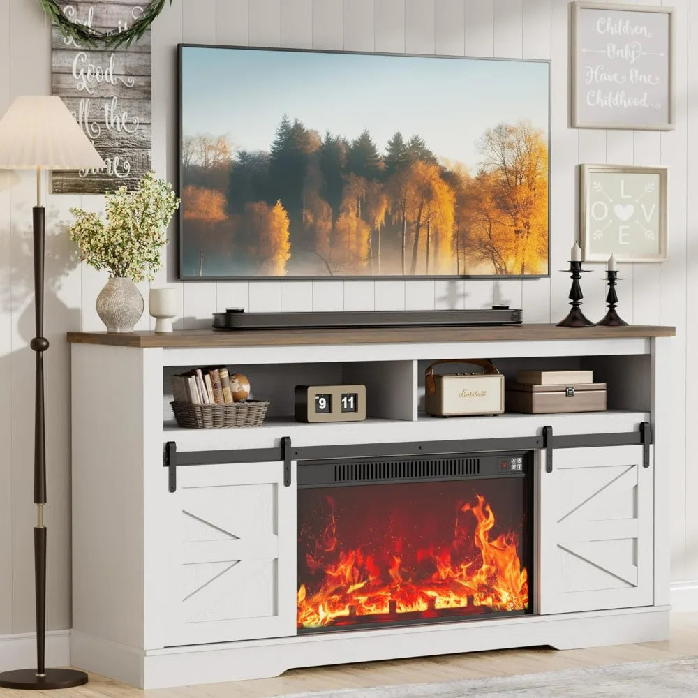 JUMMICO Fireplace TV Stand Entertainment Center with Storage Shelves