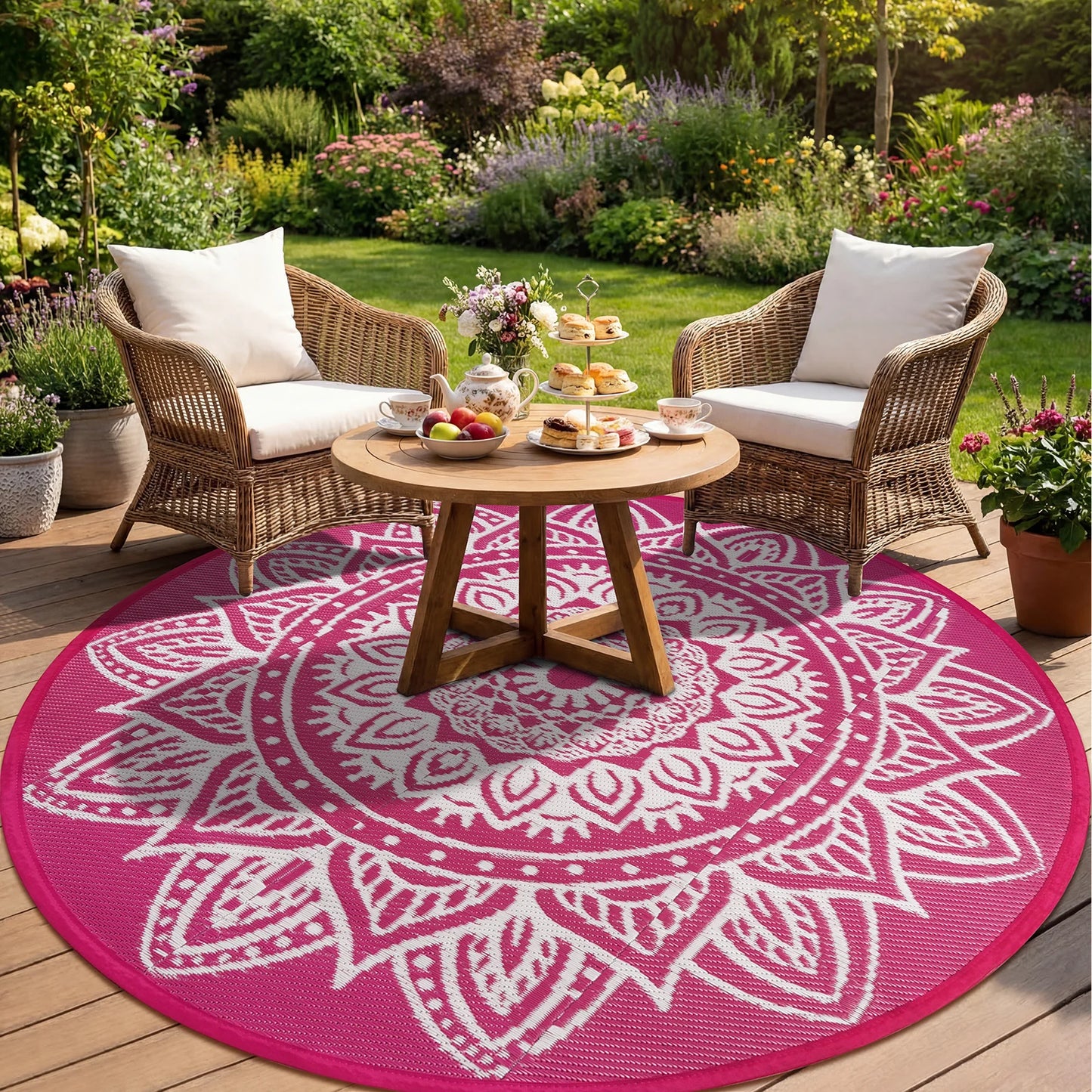 Round Outdoor Reversible Rug Waterproof Portable For Camping