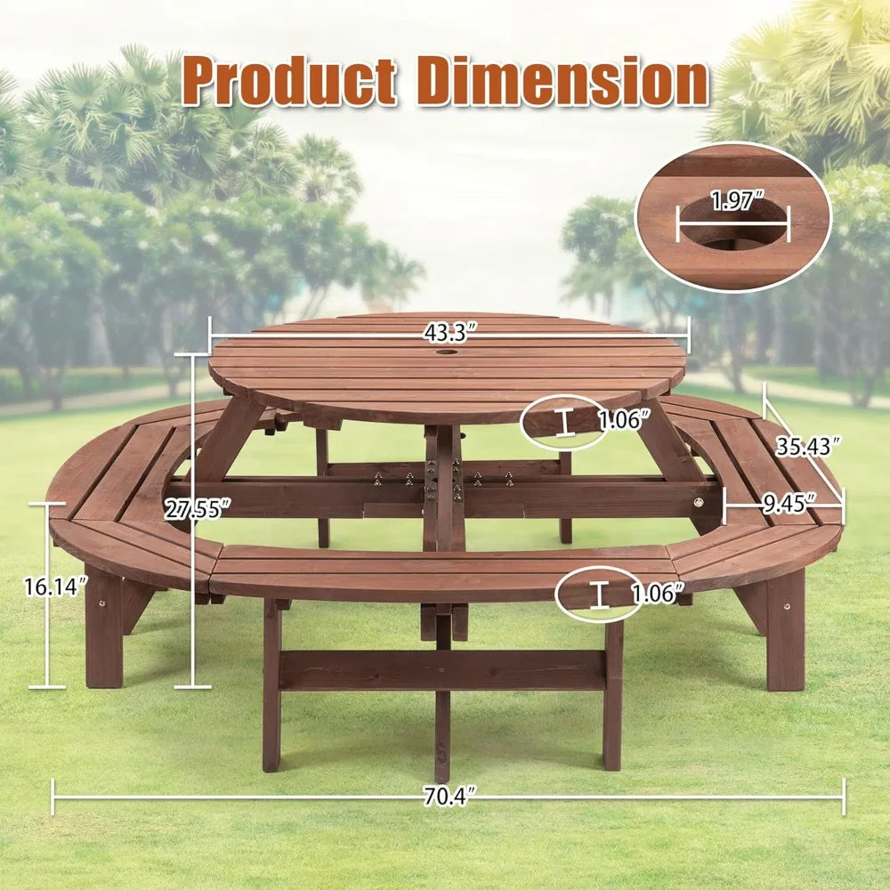 DAFIFY Solid Wood Round Picnic Table And Bench Set