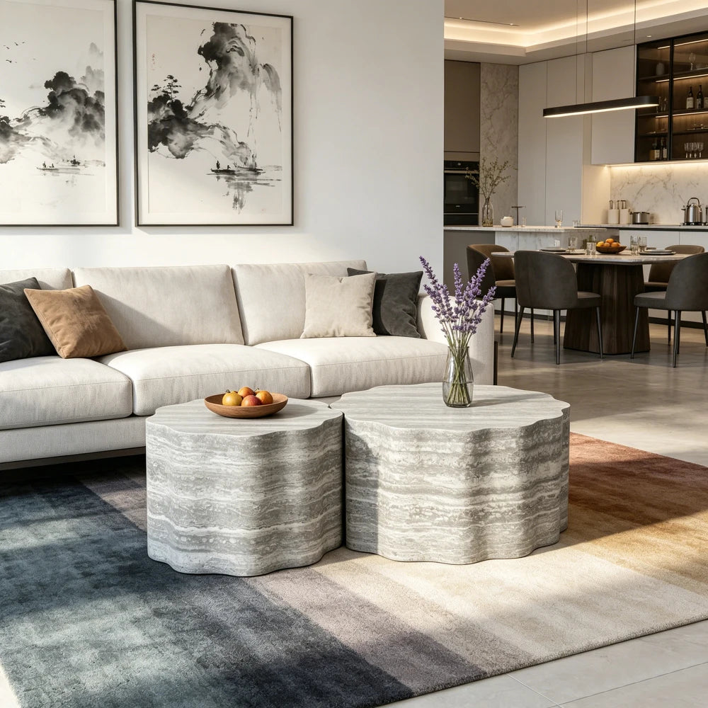 Modern Round Wooden Nesting Coffee Tables With Pet Bed