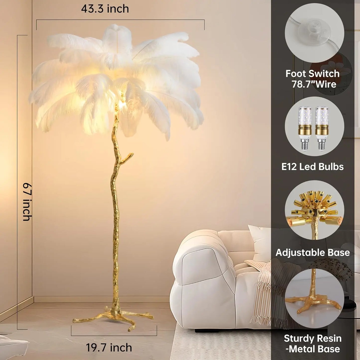 Luxury Resin Ostrich Feather Floor Lamp