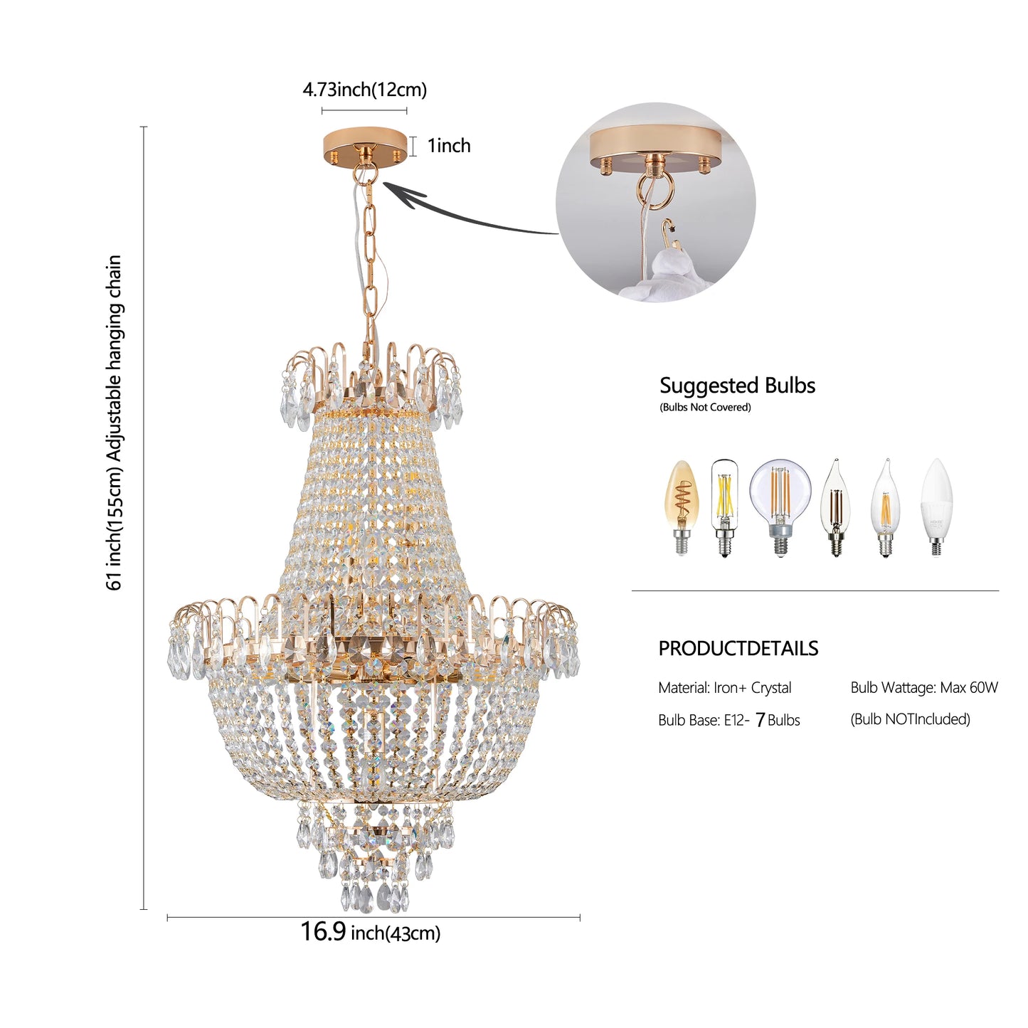 ARLGSITE Luxury Crystal Chandelier Ceiling Light For Living Room