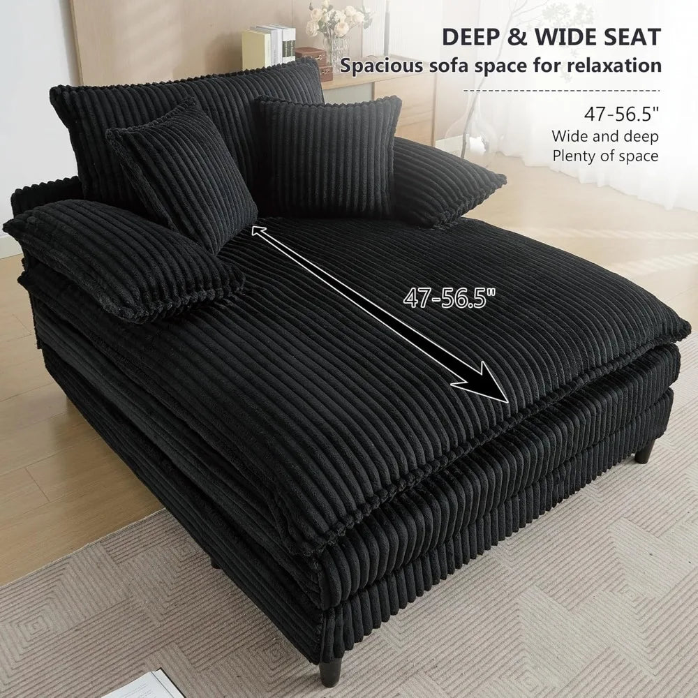 RBXC Oversized Upholstered Corduroy Chaise Lounge Sofa