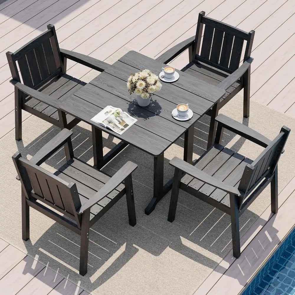 HDPE Outdoor Dining Set With Wood Grain Table Weatherproof
