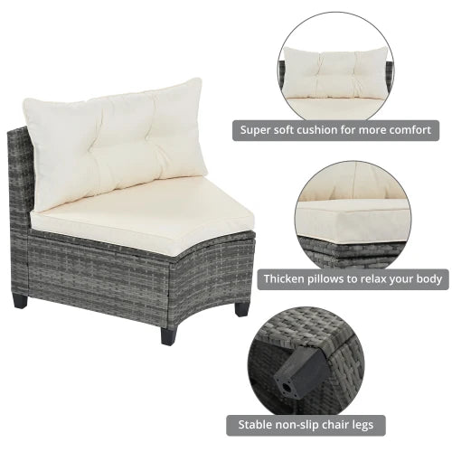 Outdoor 8-Piece Wicker Half Moon Sectional Coffee Table