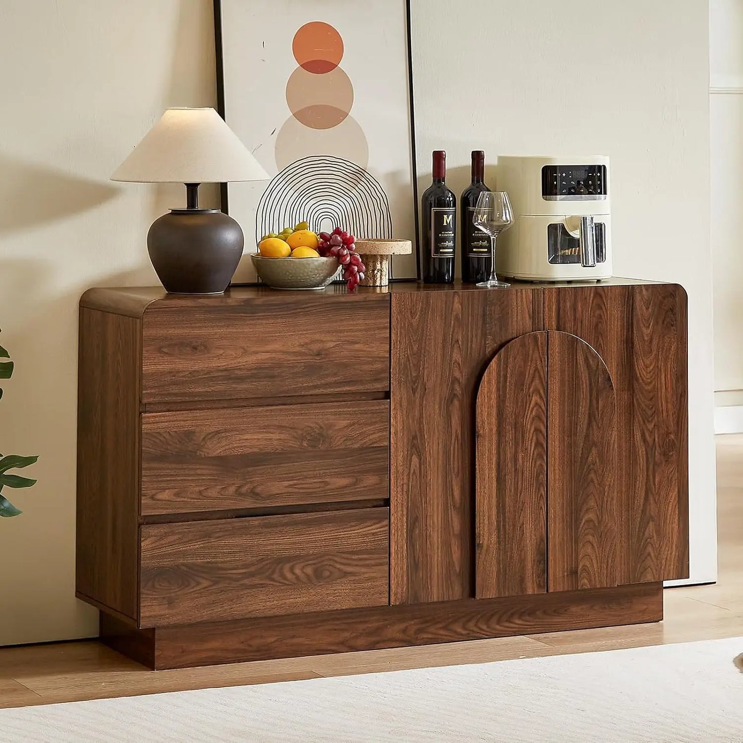 ONBRILL Modern Curved Sideboard With Arched Doors And Adjustable Shelves