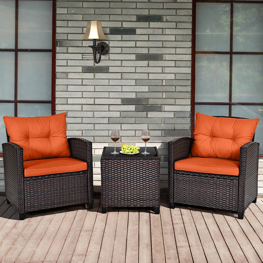 HOMASIS Patio Rattan 3Piece Cushioned Conversation Set