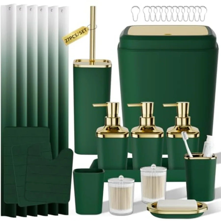 Bathroom Accessories 27PC Set With Shower Curtain Rugs