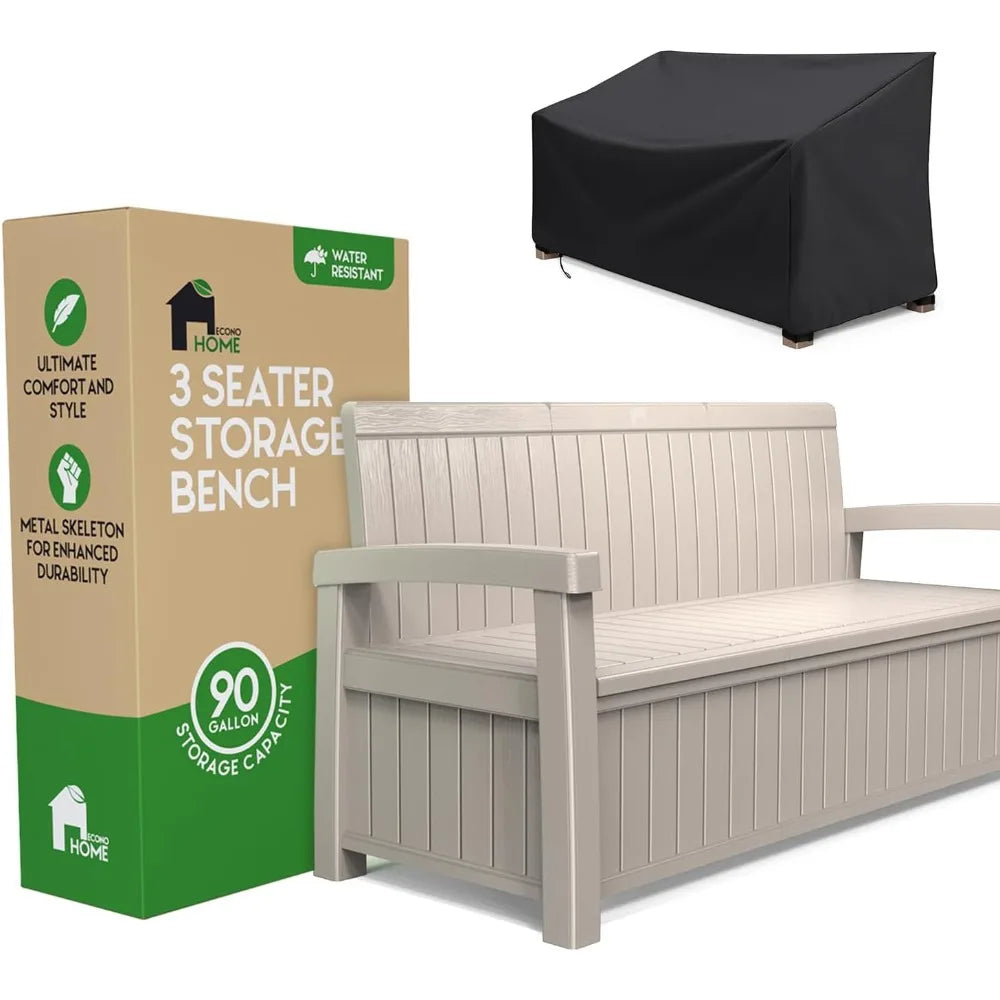 DAFIFY 3 Seat Outdoor Storage Bench With Rain Cover