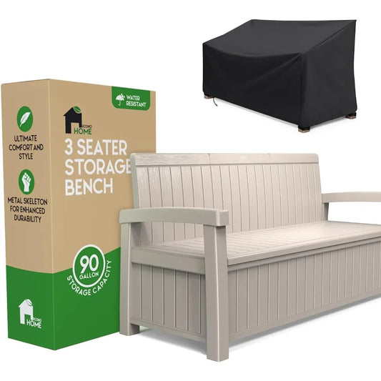DAFIFY 3 Seat Outdoor Storage Bench With Rain Cover