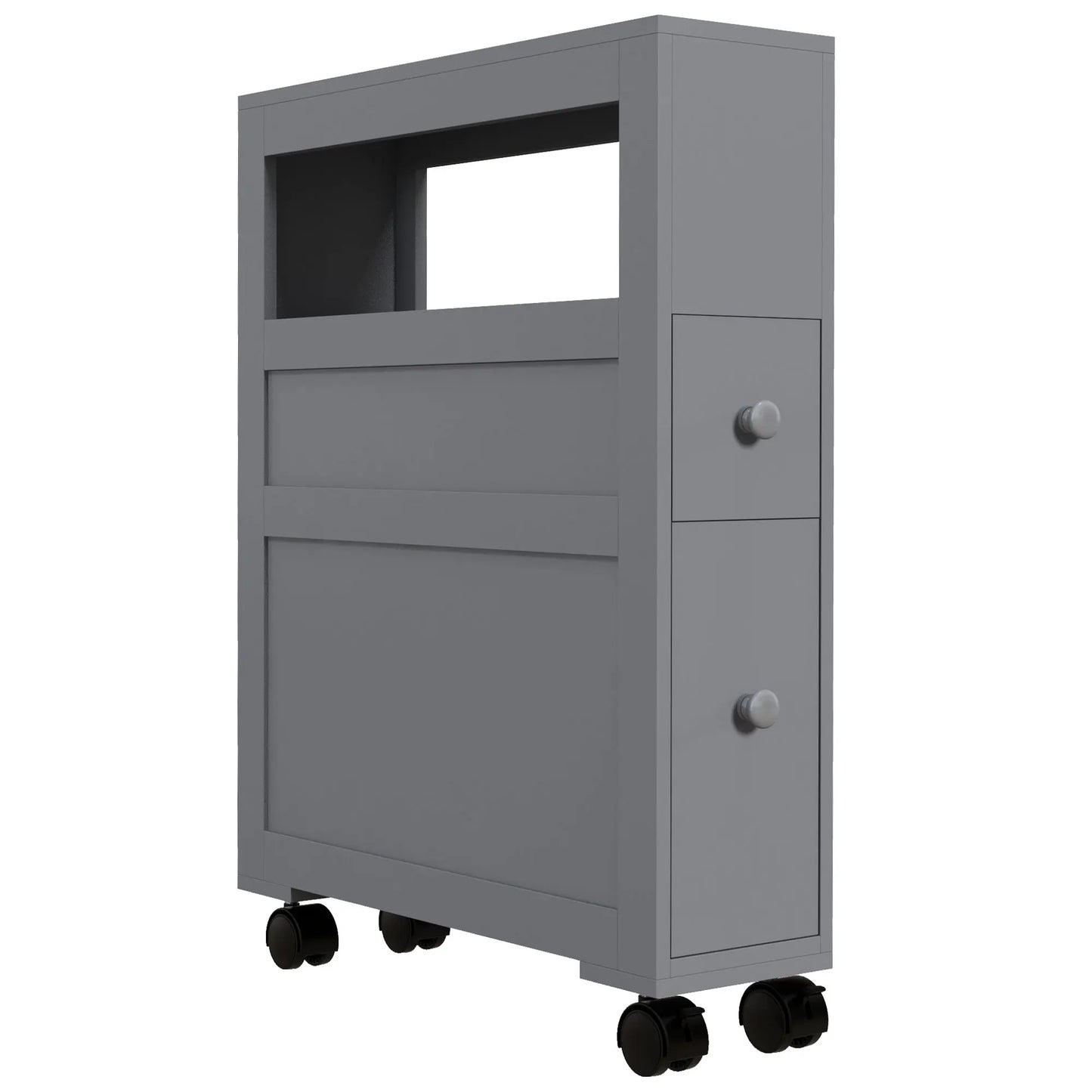 HOMCOM Wood Rolling Narrow Bathroom Storage Cabinet