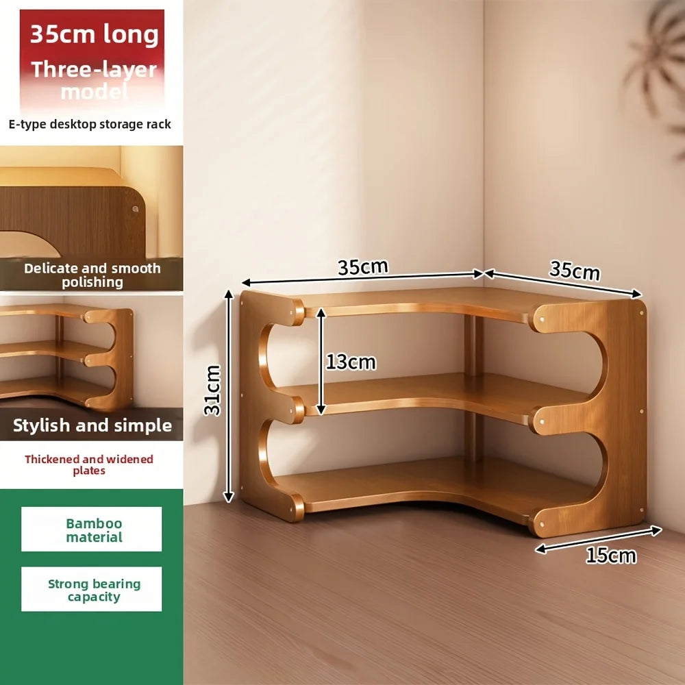 Three Tier Bamboo Corner Desk Shelf Wall Mounted
