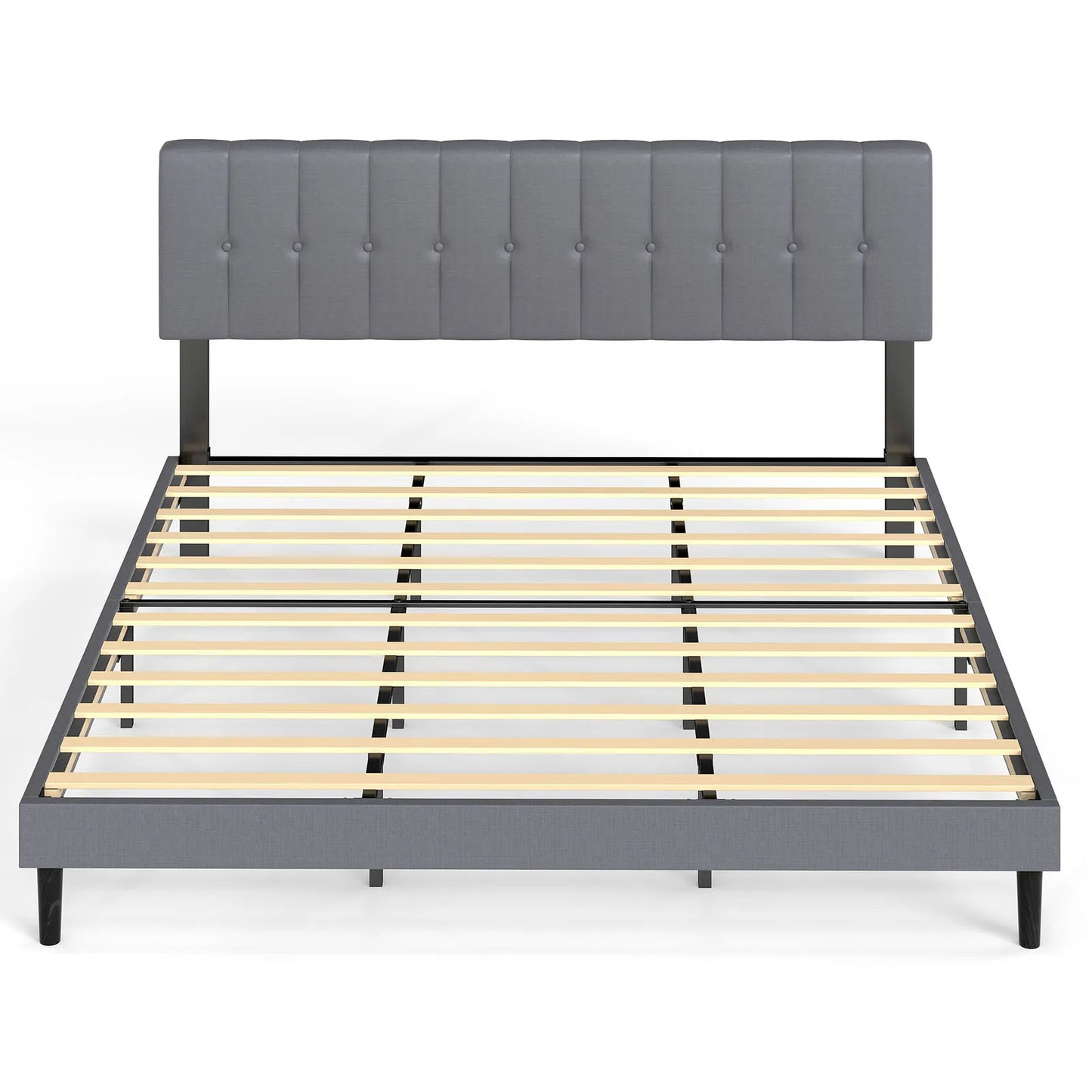 JHK King Wooden Bed Frame With Fabric Upholstered Slats
