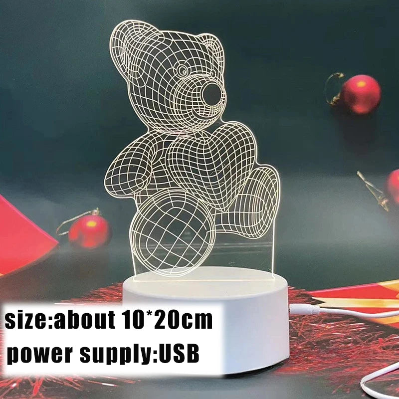 3D Creative Bear Lamp Acrylic USB LED Night Light Decor
