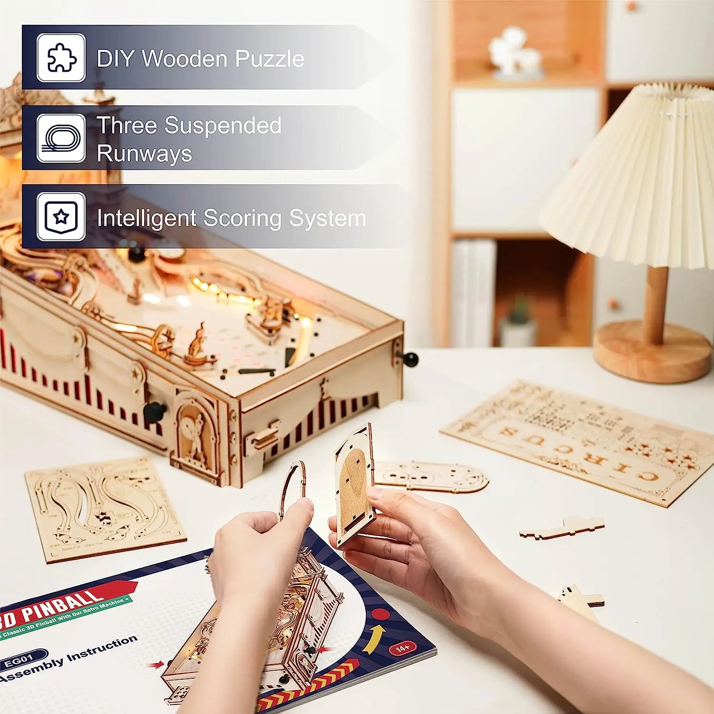 Robotime 3D Pinball Puzzle For Adults Teens Wooden Kit