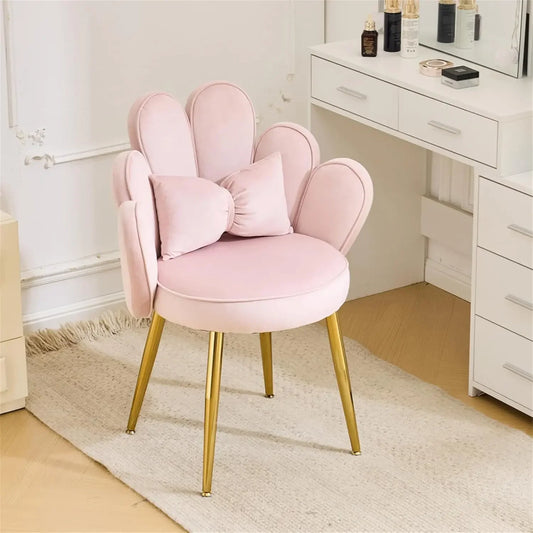 Petal Velvet Makeup Vanity Chair with Back for Girls Comfy Modern Design