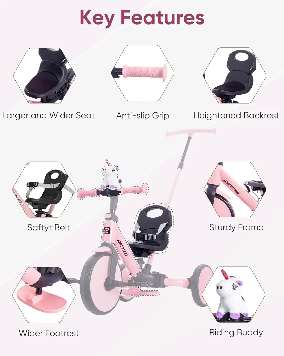 5-In-1 Convertible Tricycle For Toddlers With Safety Belt
