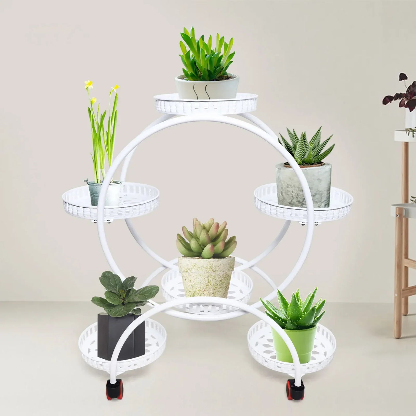 Metal Plant Stand Six-Pot For Patio Garden Living Space