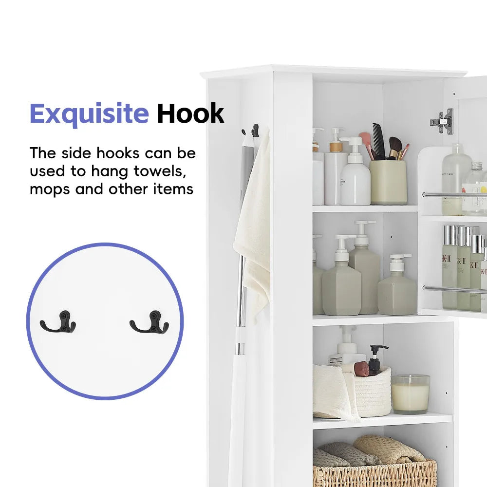 Tall Bathroom Storage Cabinet With Hook And Adjustable Shelf