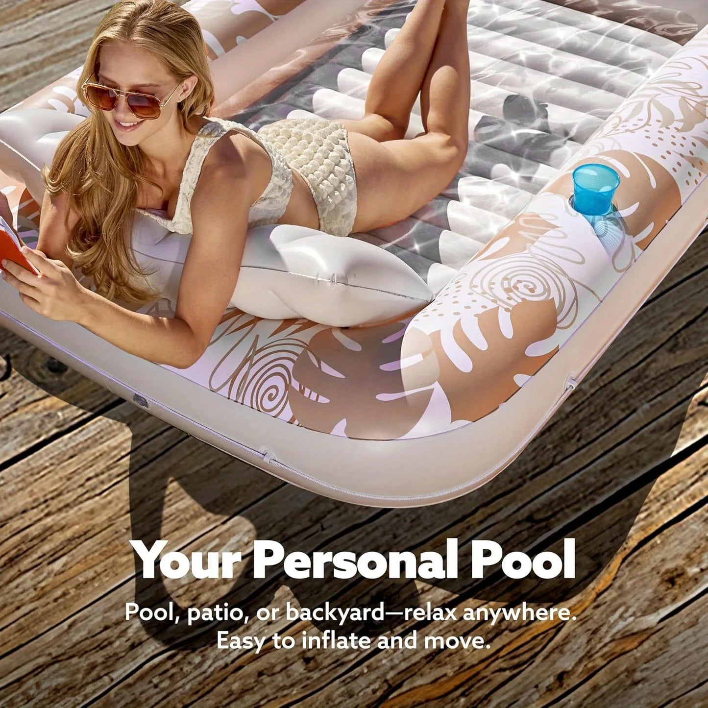 Joyfy Inflatable Pool Lounger Float With Removable Headrest
