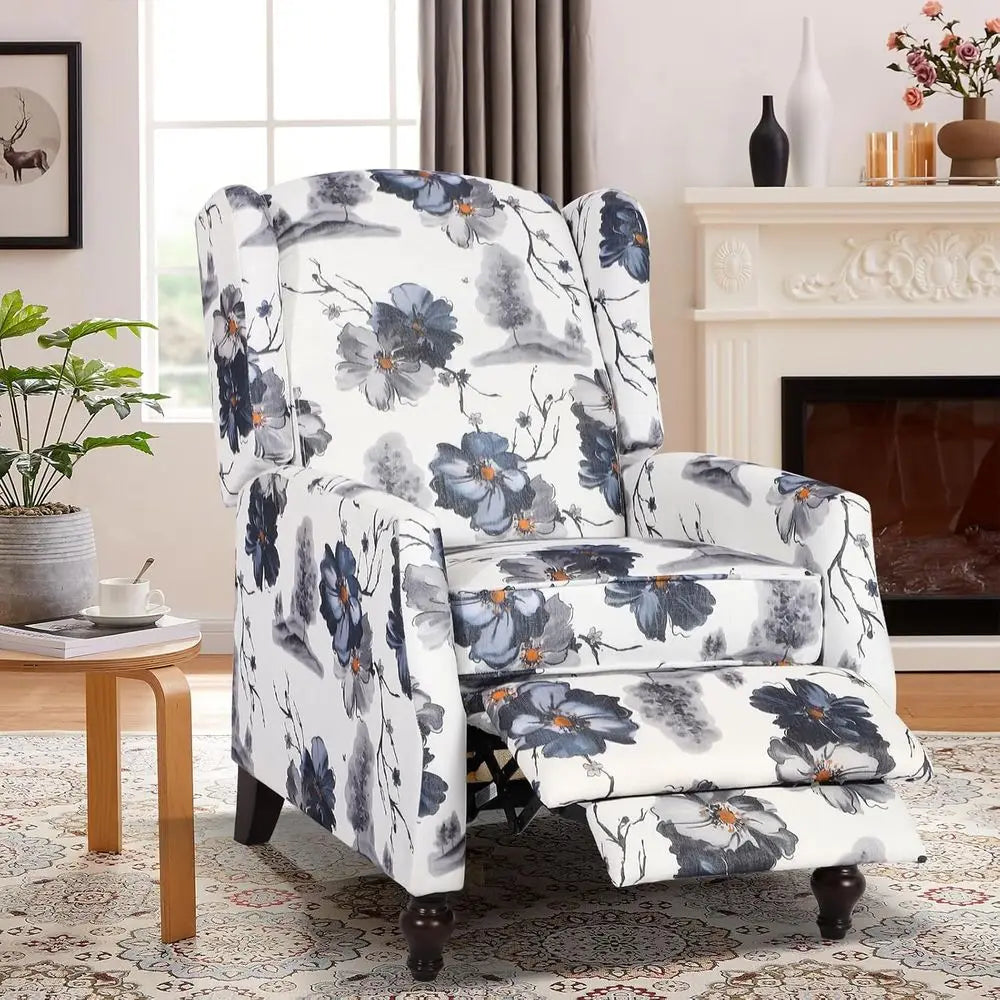 Wingback Upholstered Recliner Chair Manual Push Back for Living Room