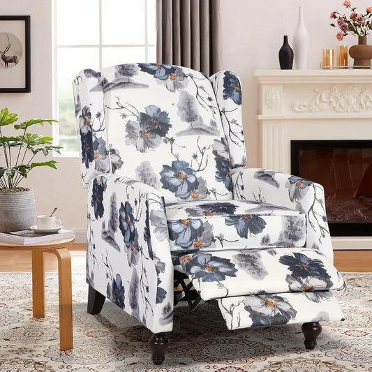 Wingback Upholstered Recliner Chair Manual Push Back for Living Room