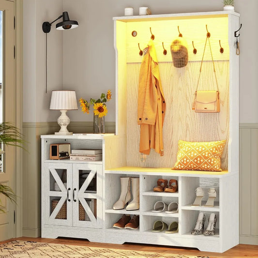 Yipin Hall Tree with Bench and Shoe Storage for Modern Entryway Furniture