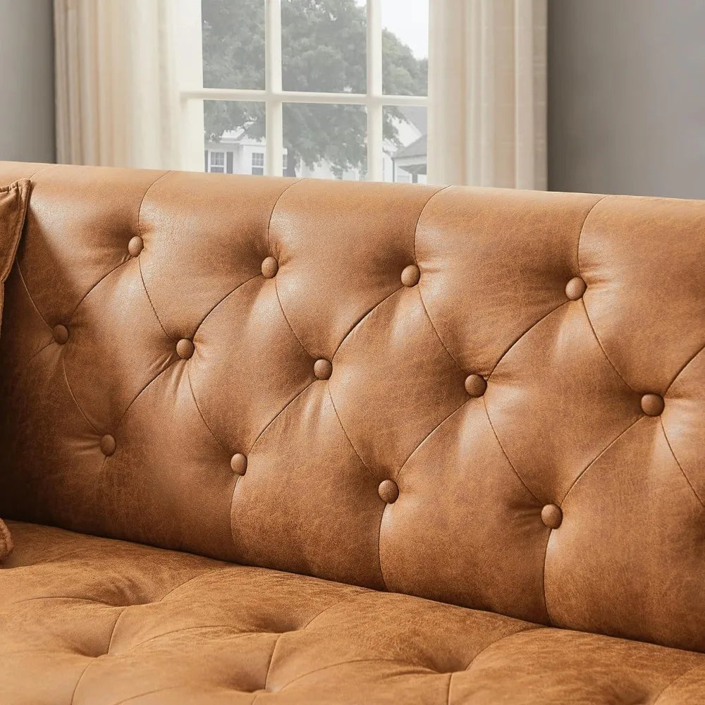 DAFIFY Three Seater Faux Leather Sofa With Tufted Cushions