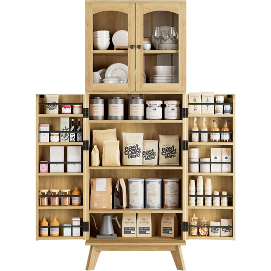 Charge Unit Tall Pantry Cabinet With Glass Doors Shelves