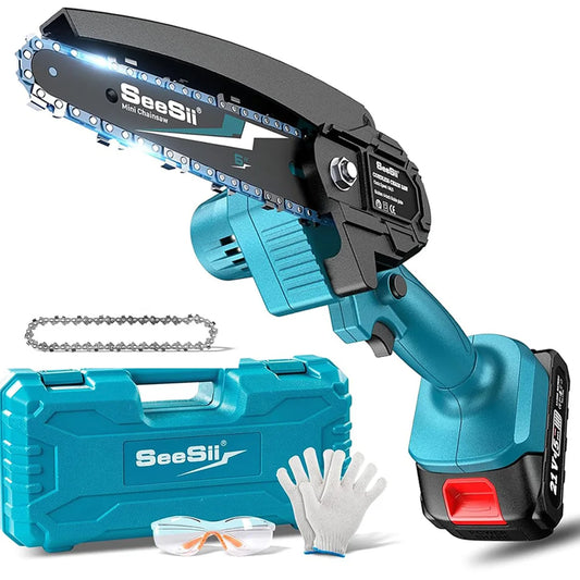 Seesii 6 Inch Mini Cordless Electric Chainsaw for Garden Tree Trimming