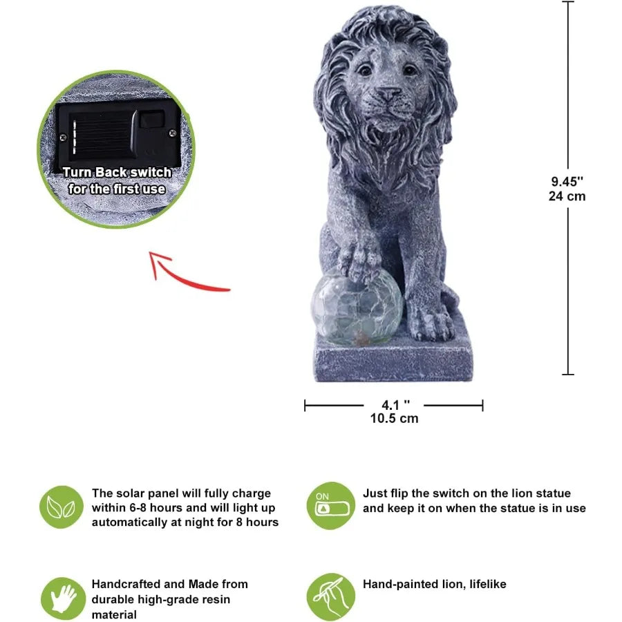 High Concerned Guardian Lion Garden Statue Ball Lights Outdoor