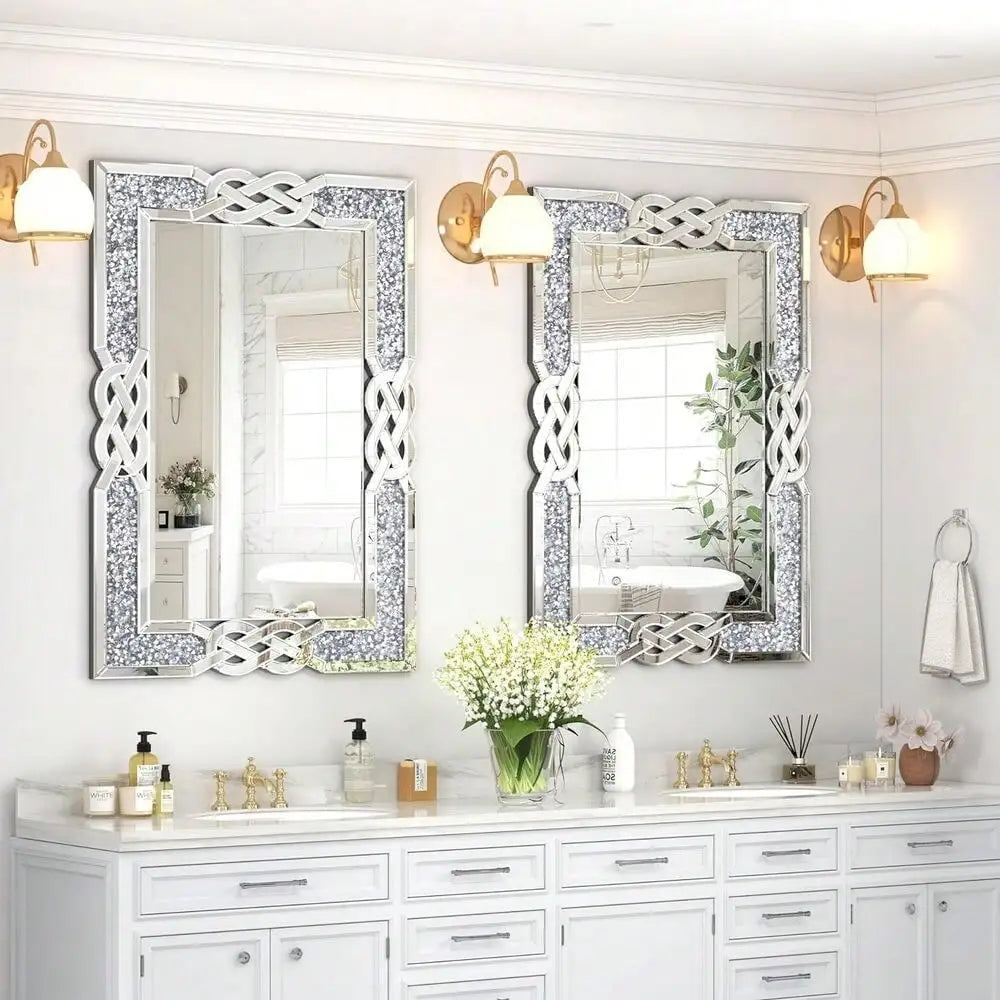 Sparkling Crystal Diamond Accent Wall Mirror for Decorative Decor