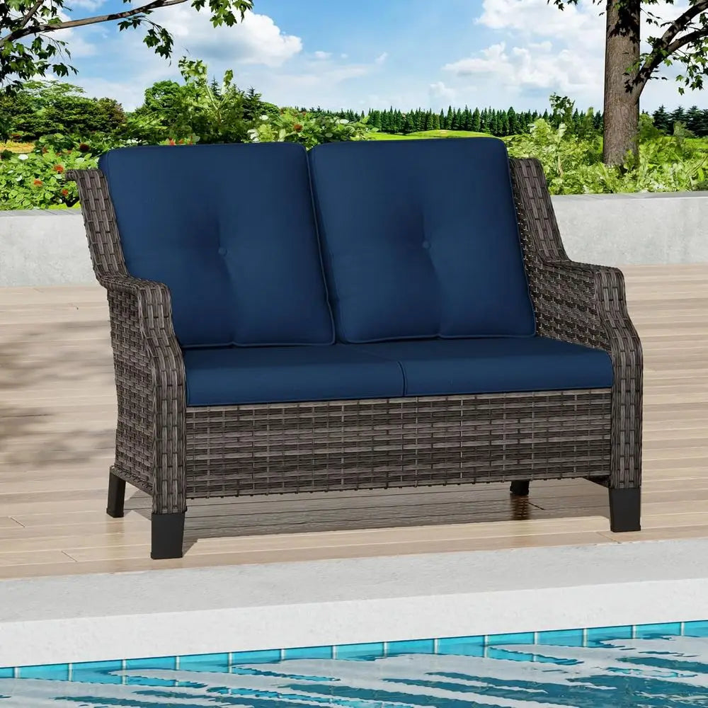 Outdoor Patio Wicker Loveseat With Cushions For Garden Balcony