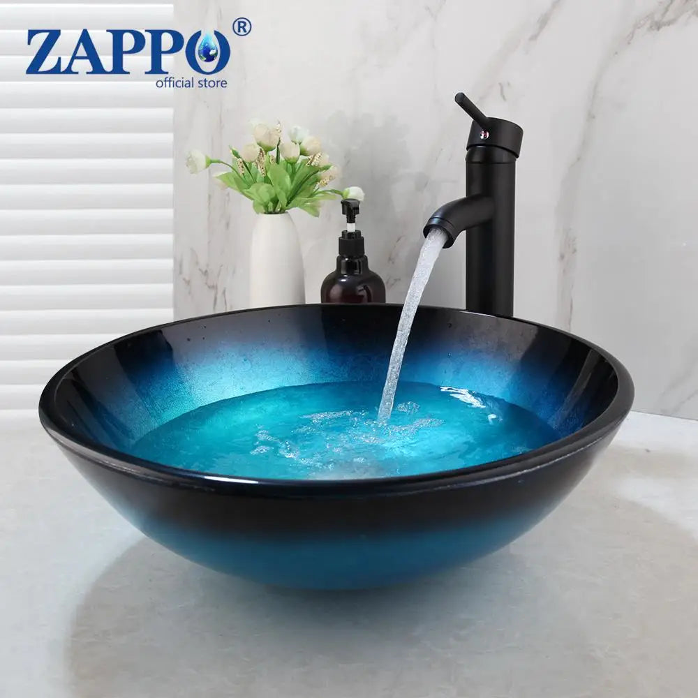 Torayvino Tempered Glass Vessel Sink With Waterfall Faucet