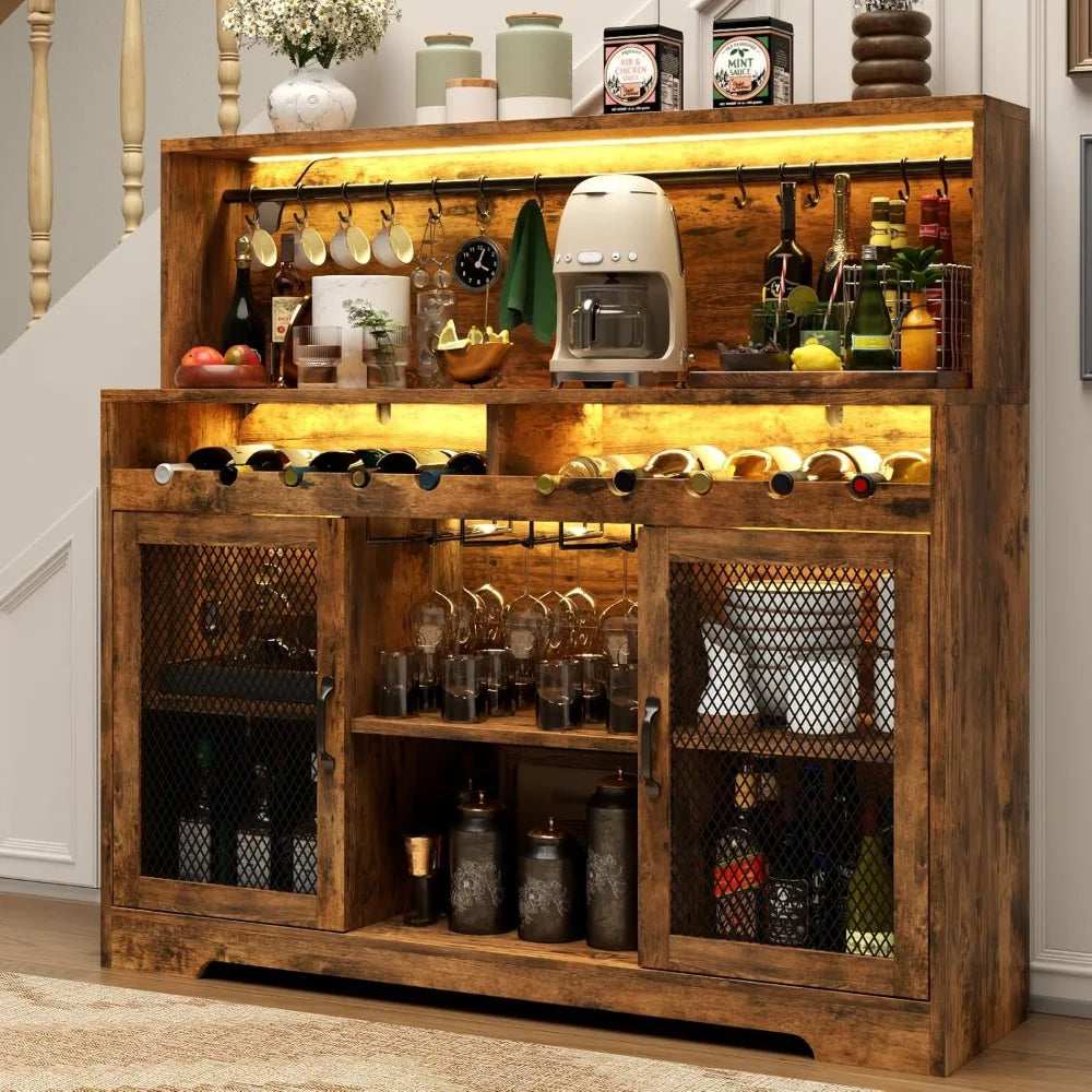 Wine Bar Cabinet With LED Lighting And Glass Holders