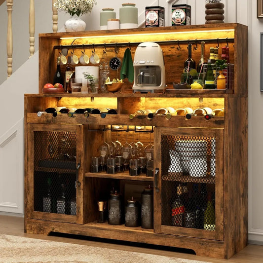 Wine Bar Cabinet With LED Lighting And Glass Holders