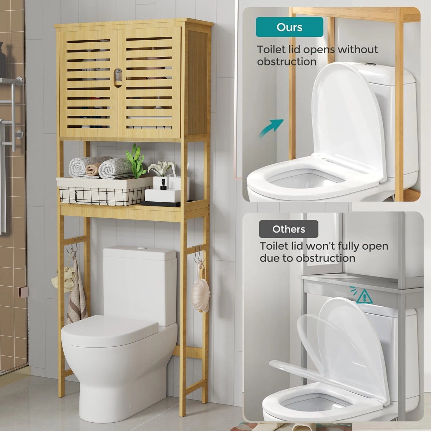 Wisfor Bamboo Over The Toilet Bathroom Storage Cabinet