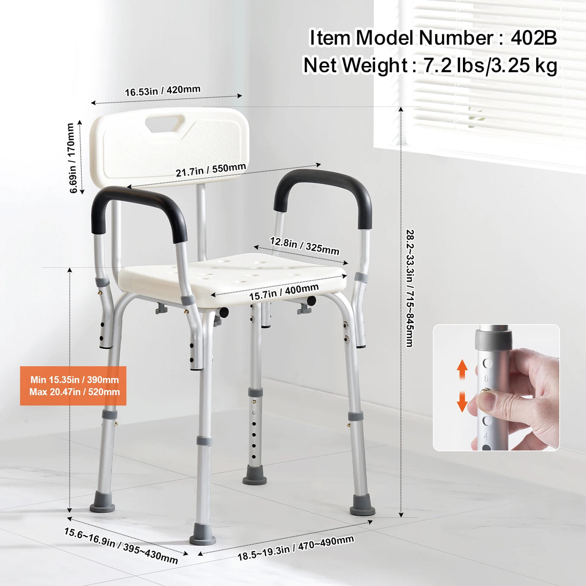 SucceBuy Adjustable Shower Chair With Backrest For Elderly