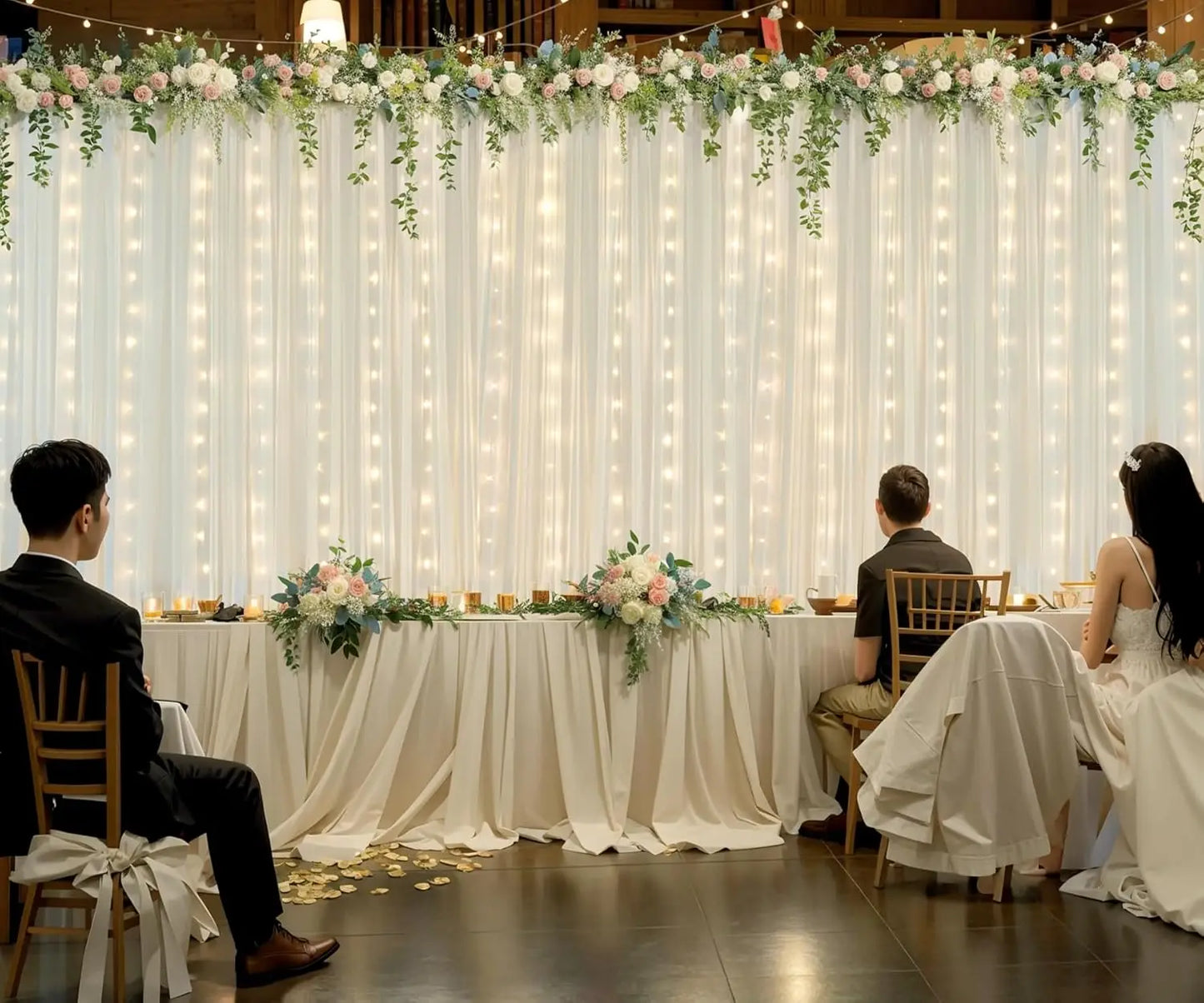 10 Panels Chiffon Backdrop Curtain With Lights For Weddings