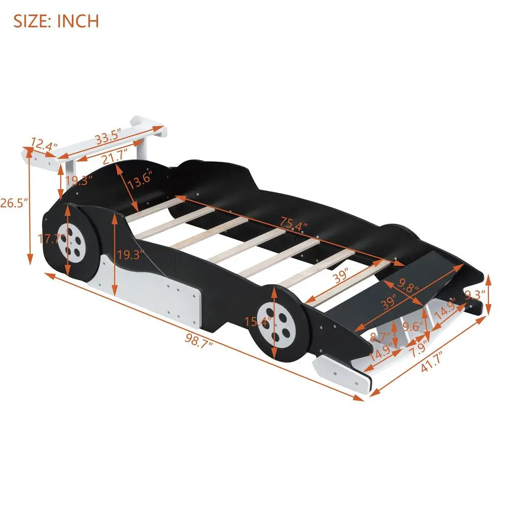 Race Car Bed For Kids With Premium Storage Shelves