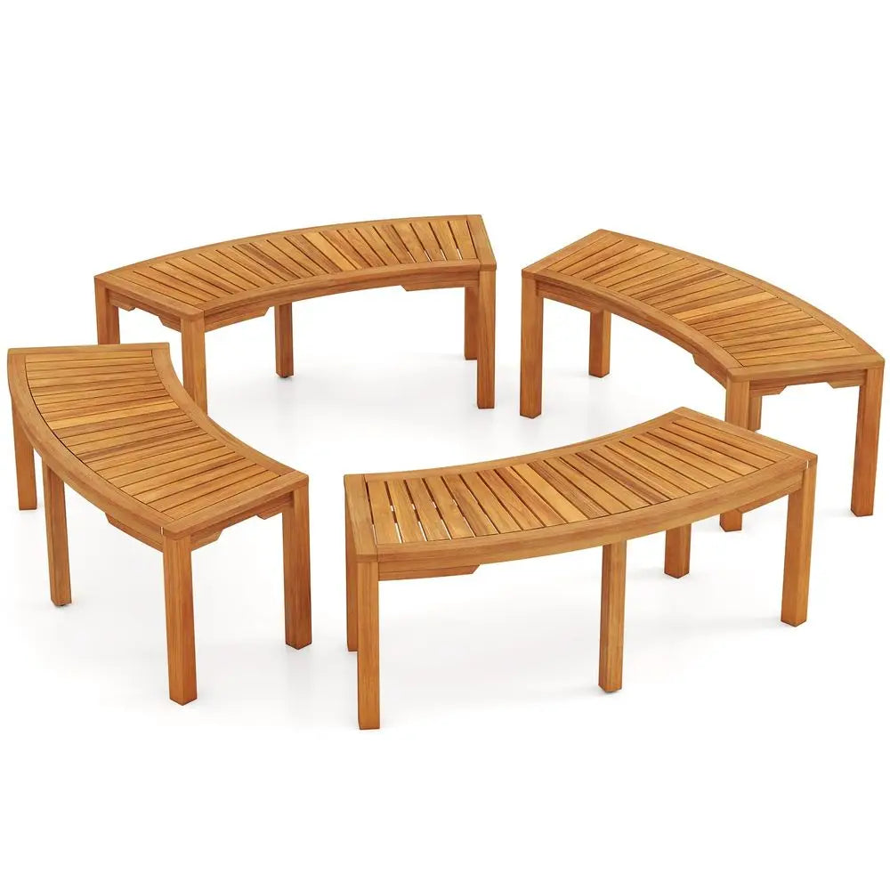 Outdoor Curved Acacia Wood Bench For Fire Pit And Two Person Seating